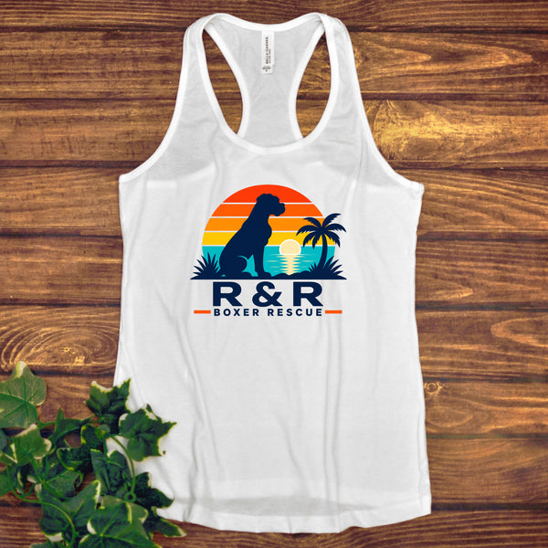 R&R Boxer Rescue Half Moon Logo White Tank Top