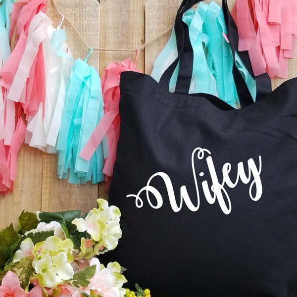 Custom Name Monogram Wifey Tote Bag for Brides