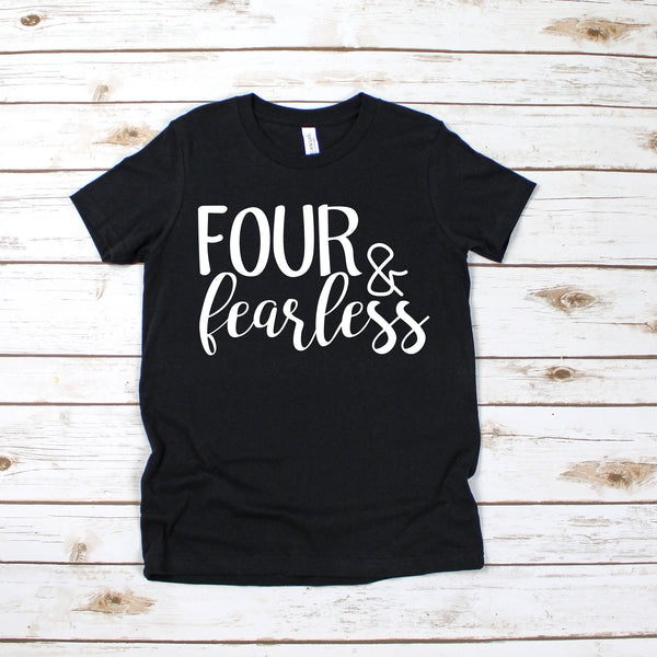 Four and Fearless T Shirt for Kids Turning 4