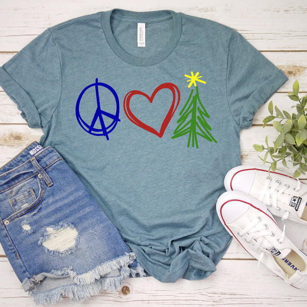 Cute Peace Love Christmas Tree Shirt for Family Events