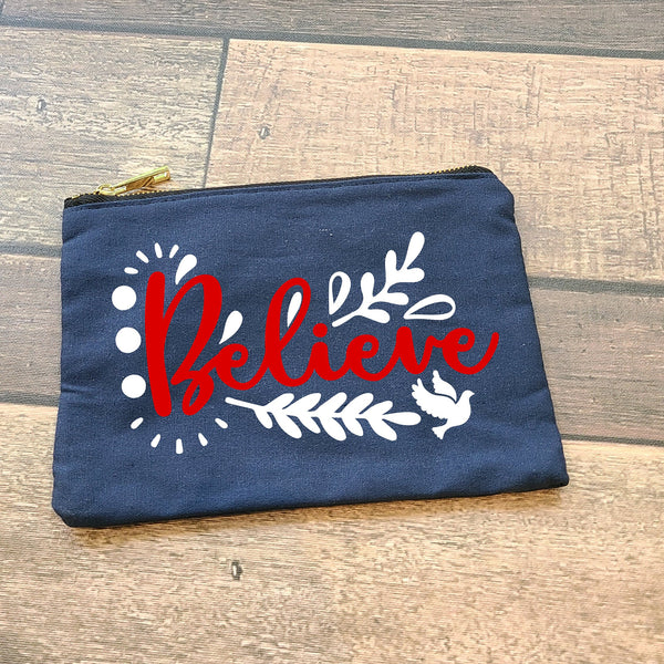 Believe Canvas Bag - Cute Cosmetic Pouch for Gifts