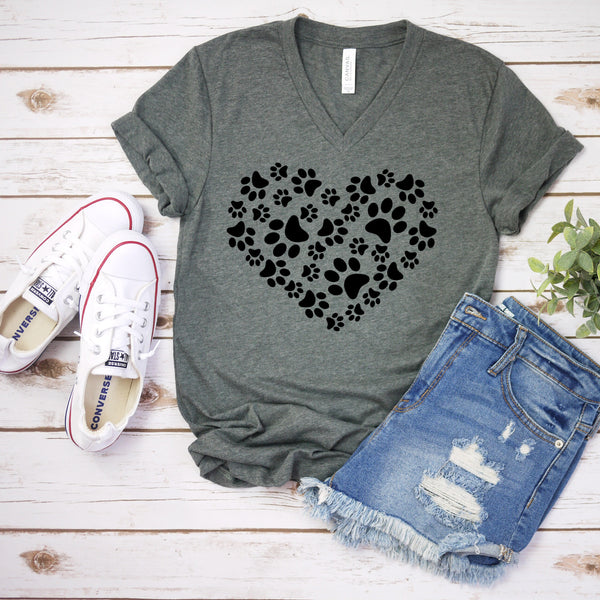 Paw Print Heart Shape T Shirt for Dog Lovers