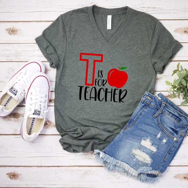 T is for Teacher T Shirt - Soft Cotton Red Apple Design