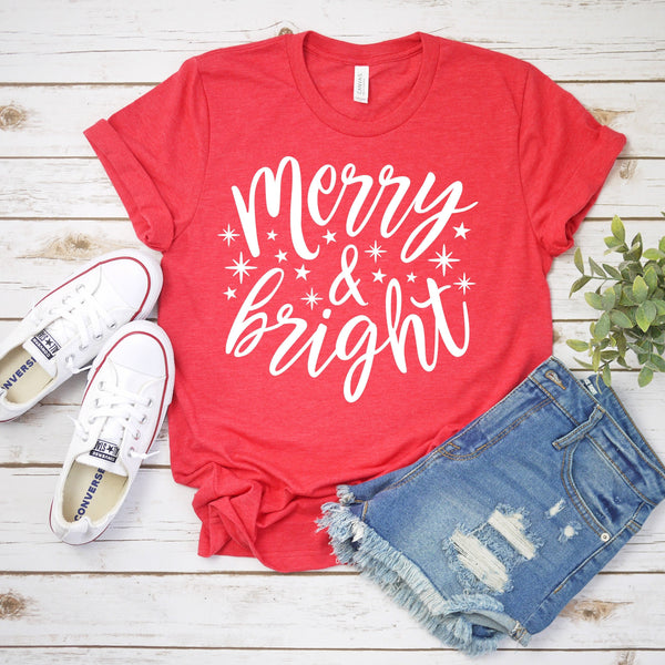 Merry & Bright Christmas T Shirt for Family Fun