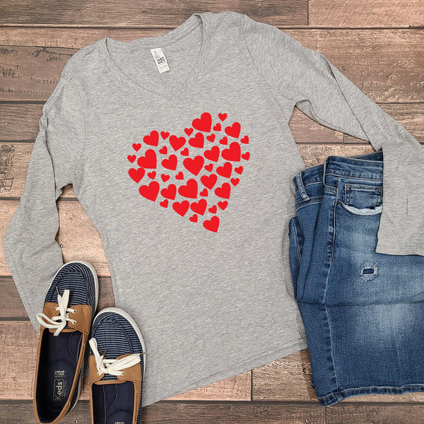 Hearts in Heart Shape Valentines Long Sleeve T Shirt for Women