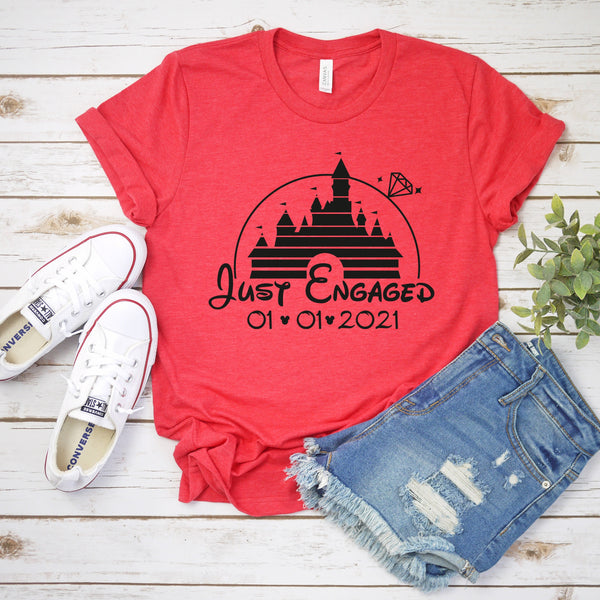 Just Engaged Disney Castle T Shirt - Personalized Gift for Bride