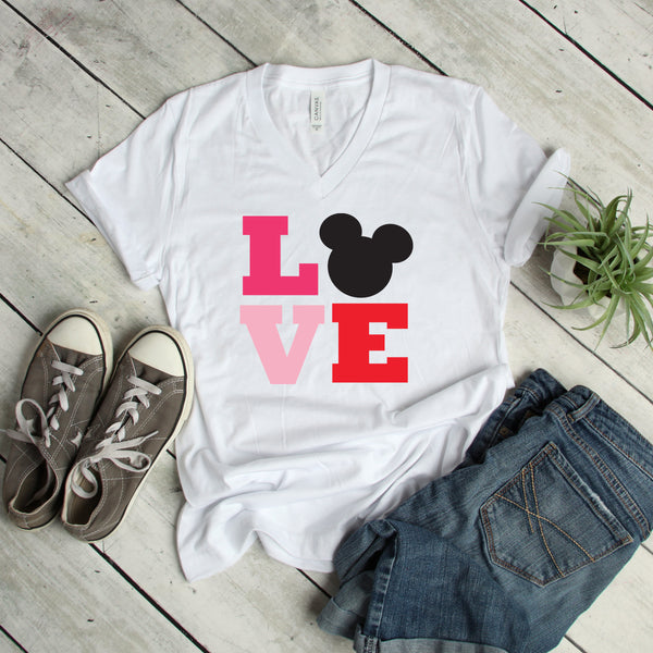 LOVE Block Letters Mickey Mouse T Shirt for Valentine's Day