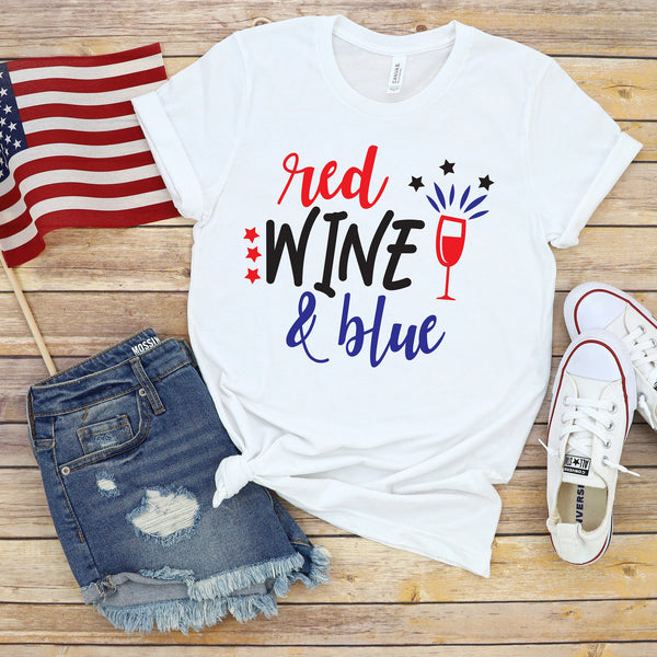 Red Wine and Blue Fourth of July Adult T Shirt Celebrate in Style