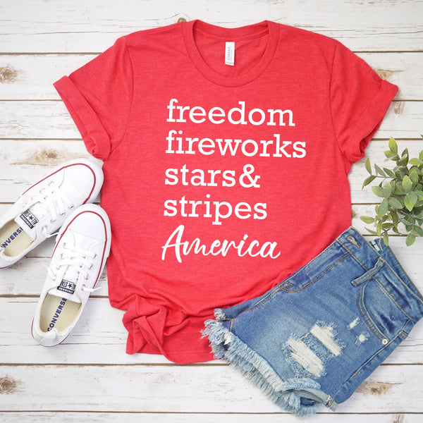 Freedom Fireworks Fourth of July Adult T Shirt for Comfort