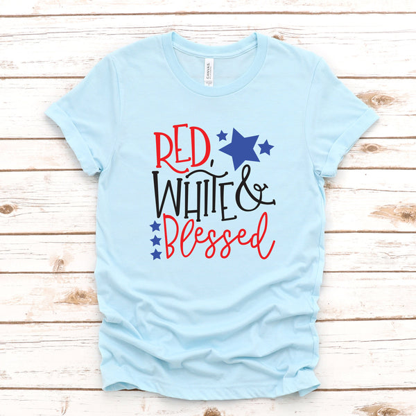 Red White and Blessed Fourth of July Adult T Shirt