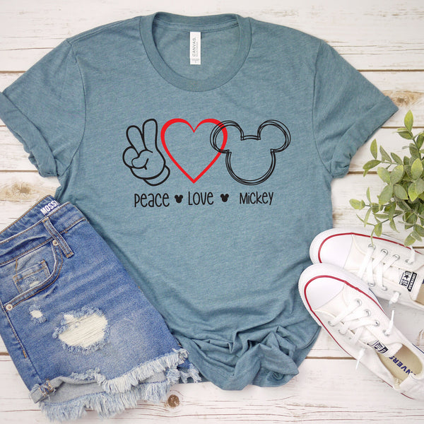 Peace Love Mickey Mouse Adult Unisex T-Shirt for Family Trips