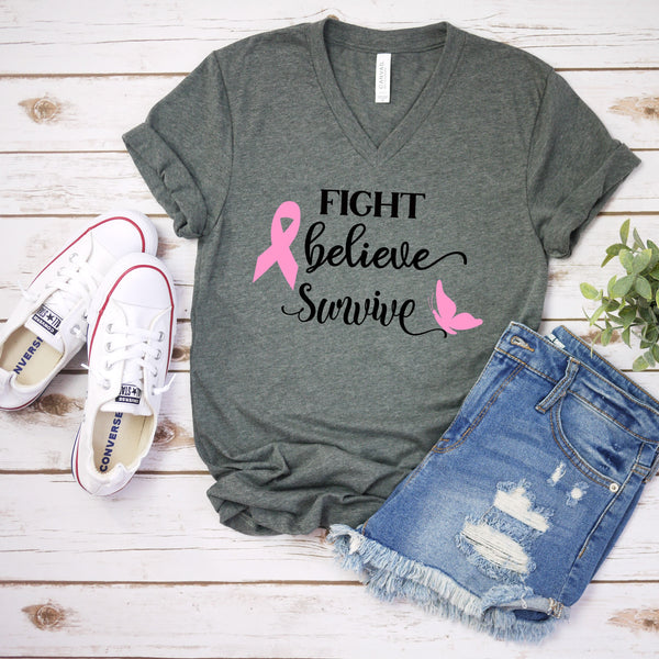 Fight Believe Survive Breast Cancer Awareness T Shirt