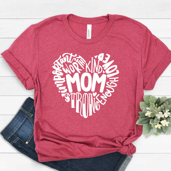 Mom Typography Heart Design Unisex T Shirt for Mother's Day