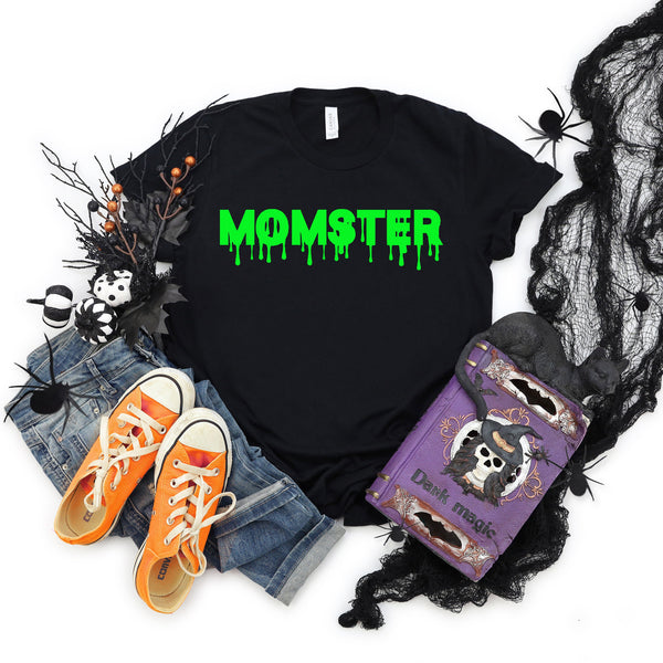 Momster Halloween Adult T Shirt with Funny Green Slime Design
