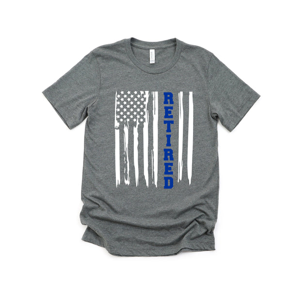 Retired Police Officer Love T-Shirt with Blue Stripe Design