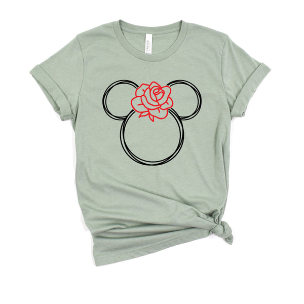 Sketch Mickey with Rose Floral T Shirt for Disney Fans