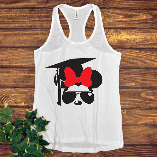 Graduation Minnie Mouse Adult Racerback Tank Top for Comfort