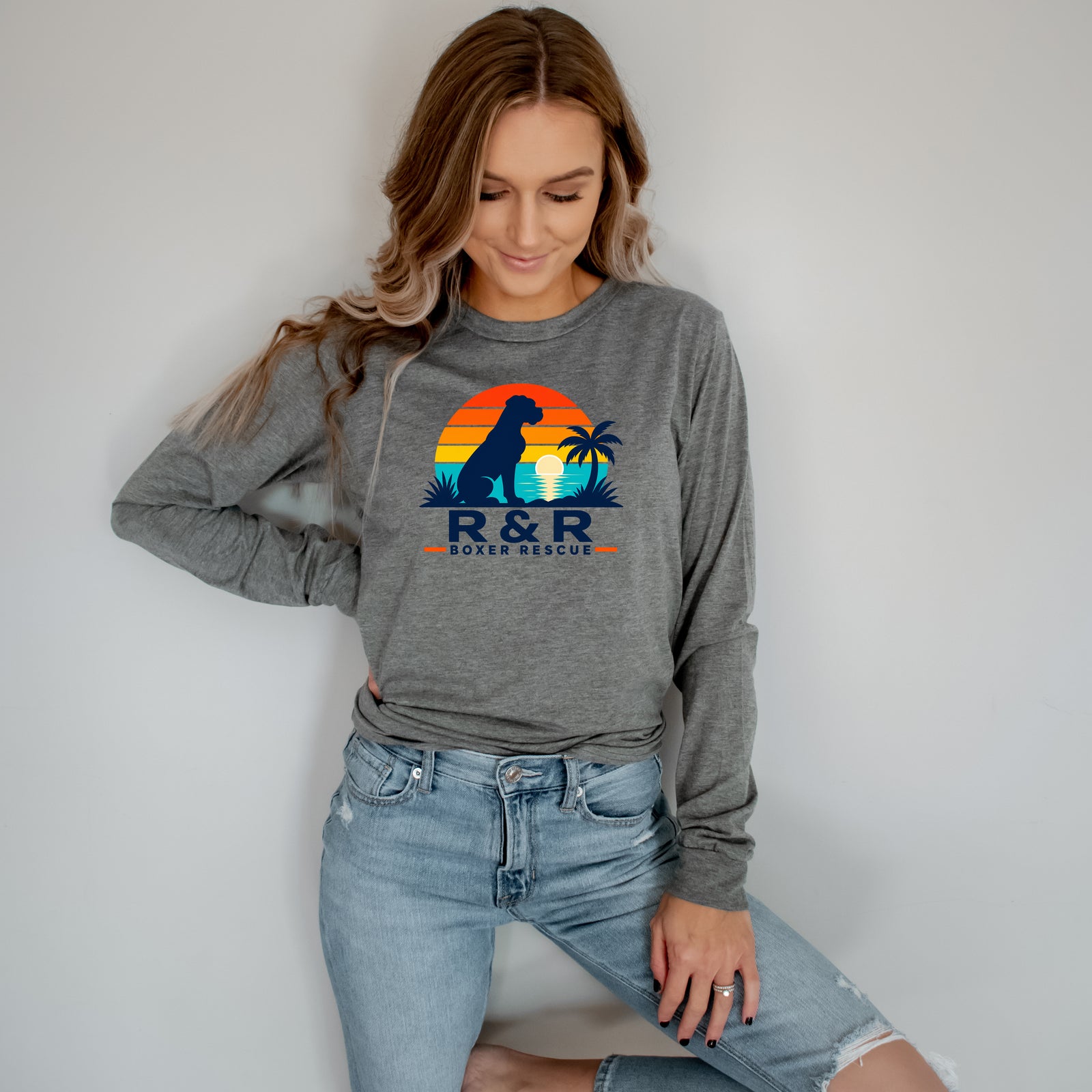 R&R Boxer Rescue Half Moon Logo Long Sleeve Ladies Shirt