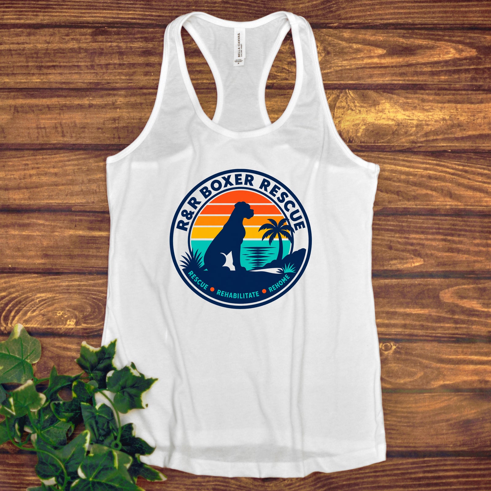 R&R Boxer Rescue Circle Logo White Tank Top