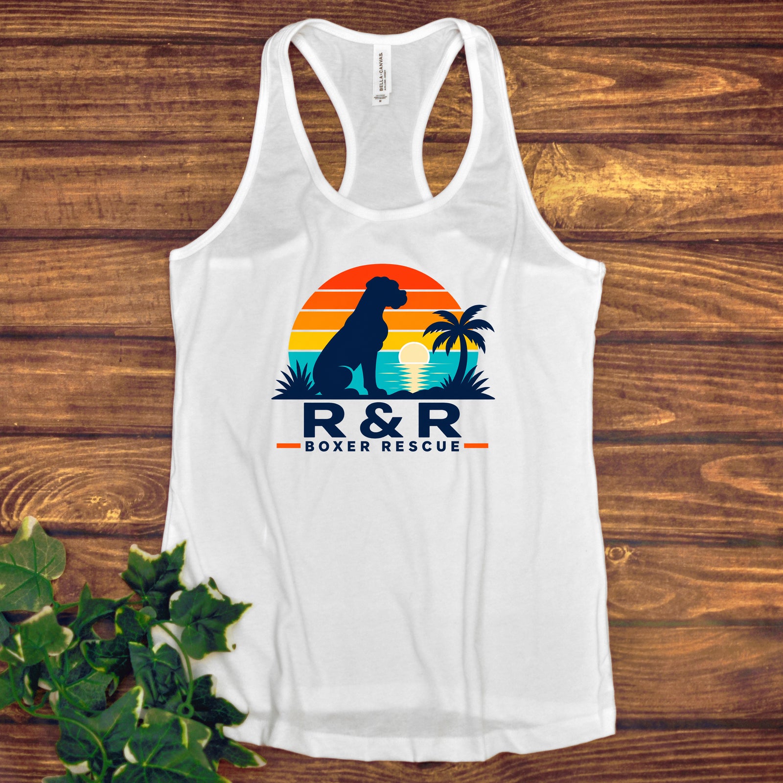 R&R Boxer Rescue Half Moon Logo White Tank Top