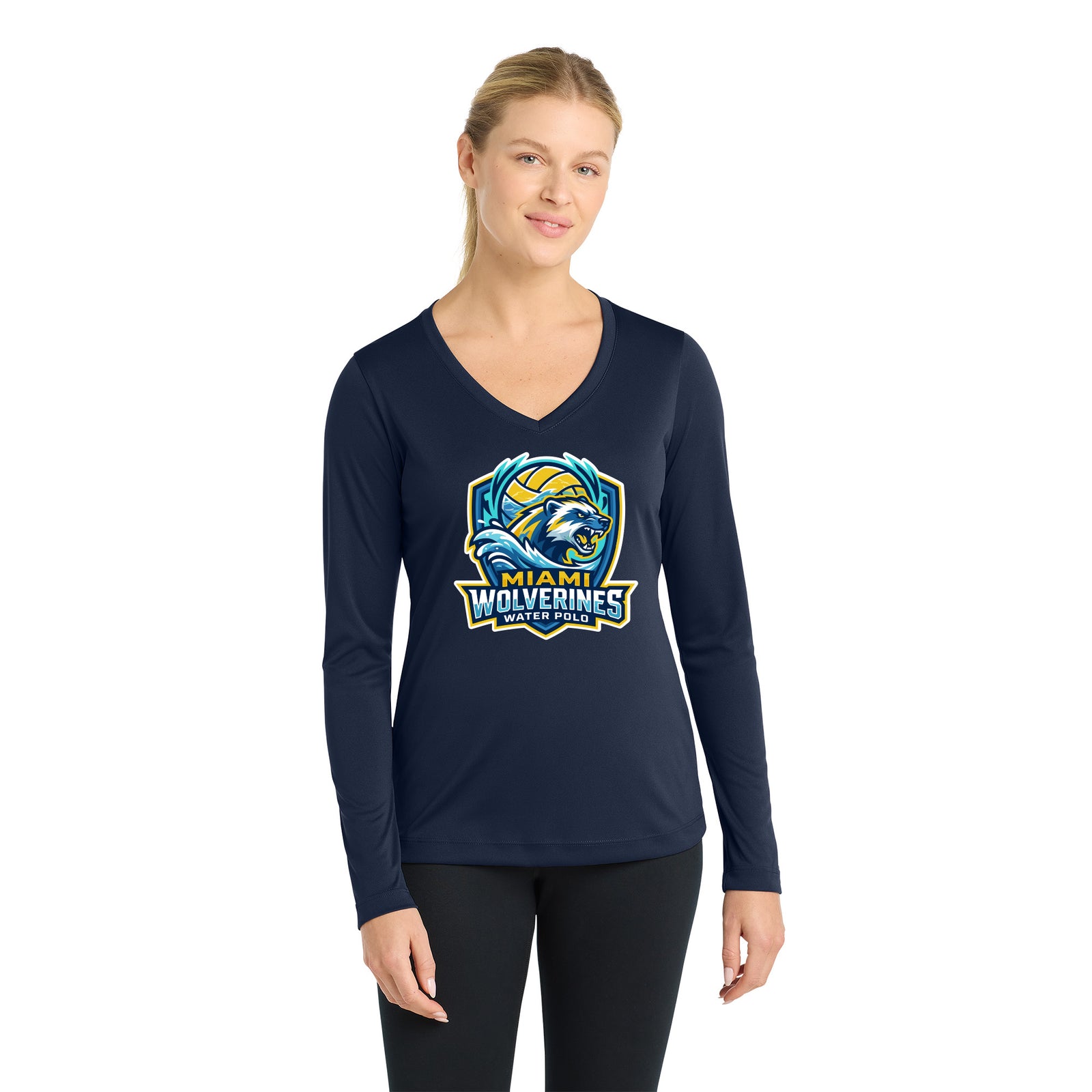 Miami Wolverines Water Polo Mascot Shield Long Sleeve Dri-fit for Ladies