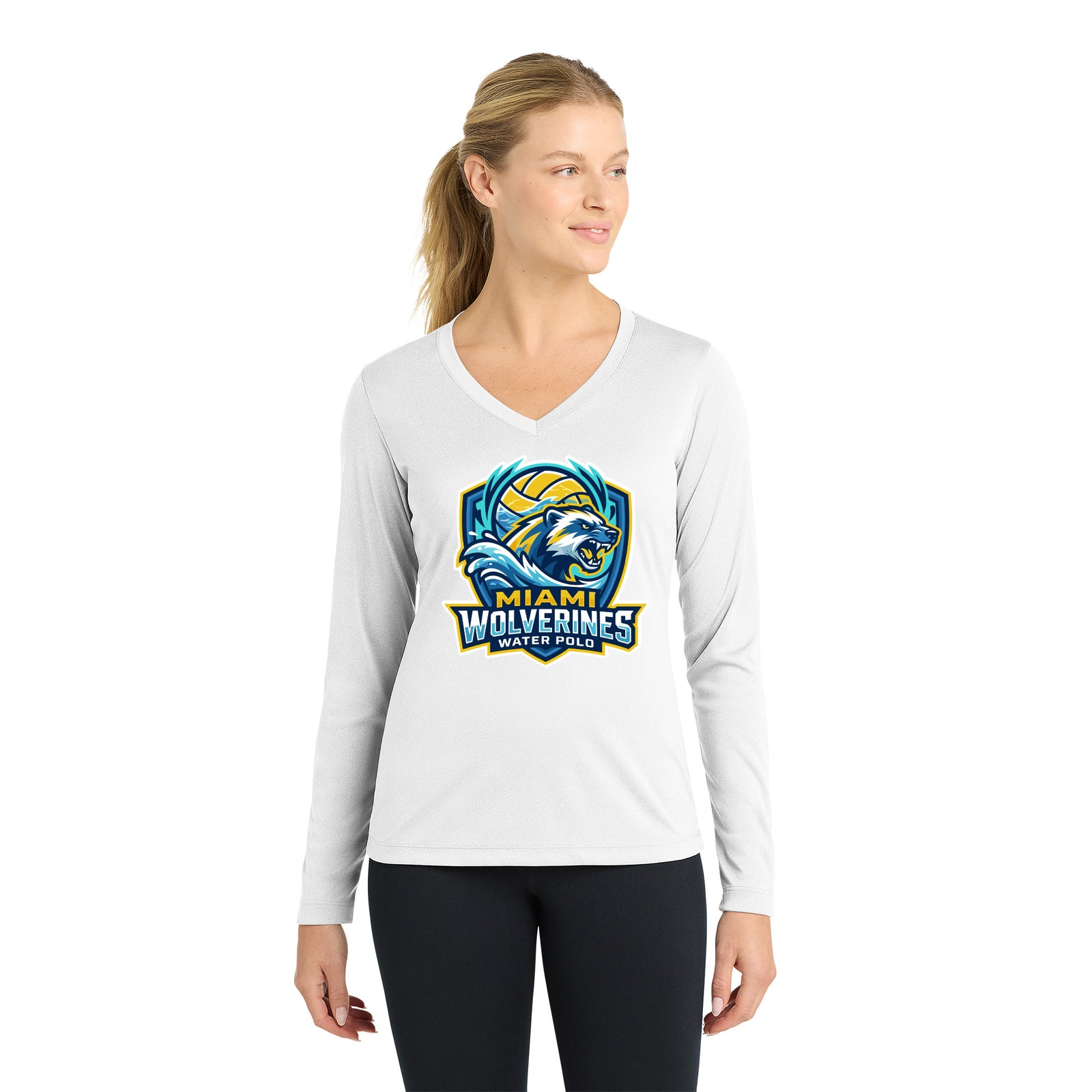 Miami Wolverines Water Polo Mascot Shield Long Sleeve Dri-fit for Ladies