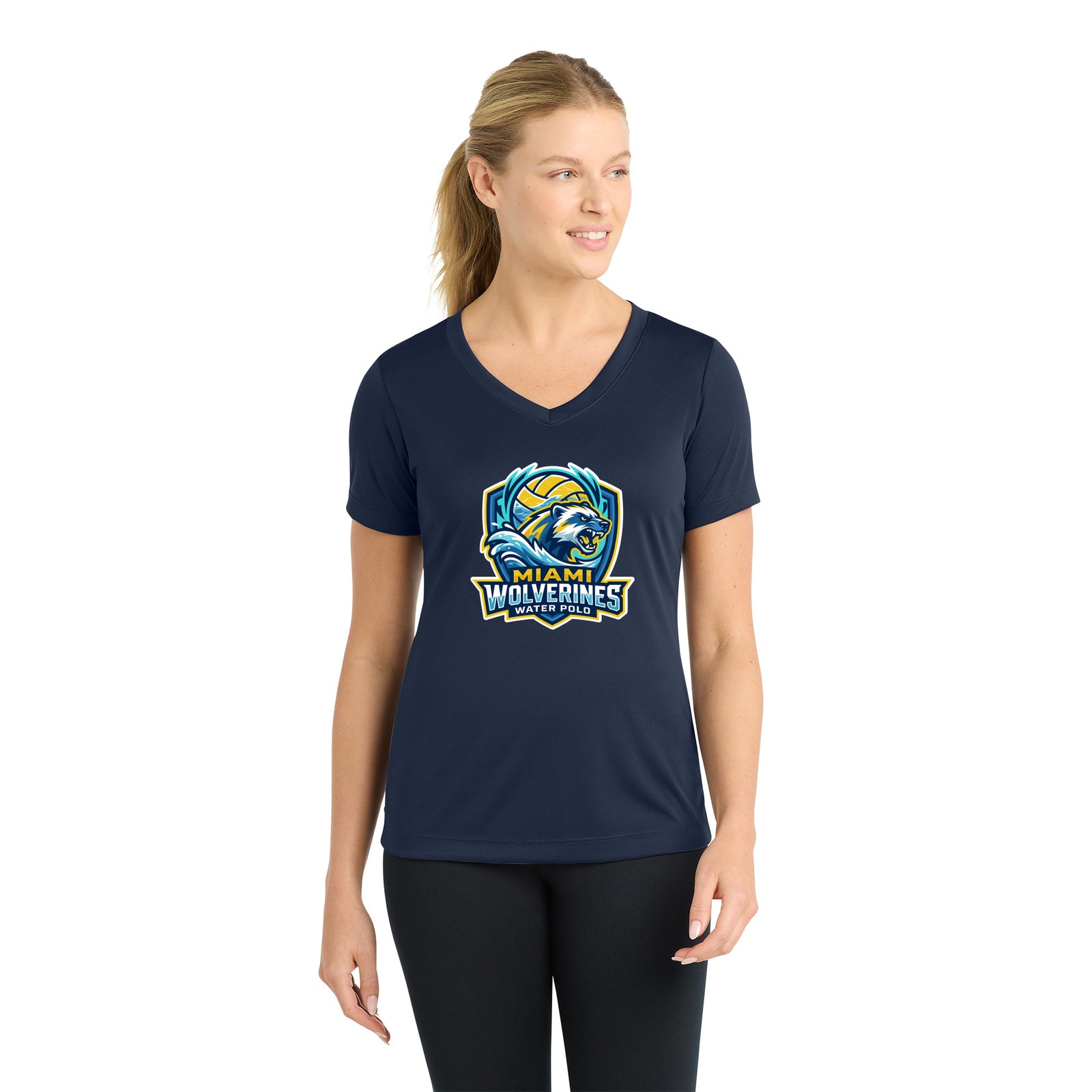 Miami Wolverines Water Polo Mascot Shield Short Sleeve Dri-fit for Ladies