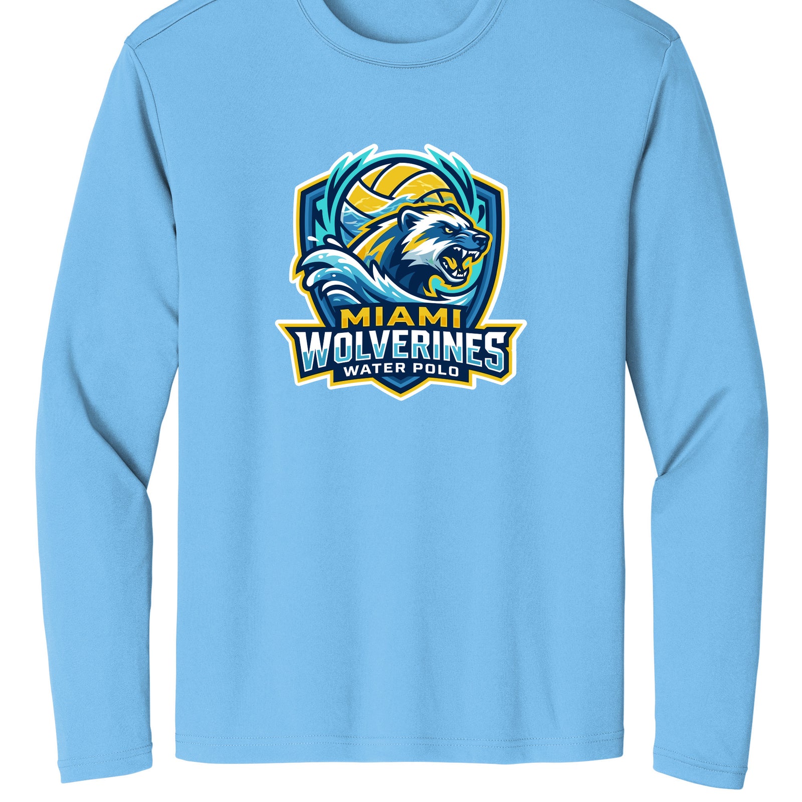 Miami Wolverines Water Polo Mascot Shield Long Sleeve Dri-fit for Men & Youth