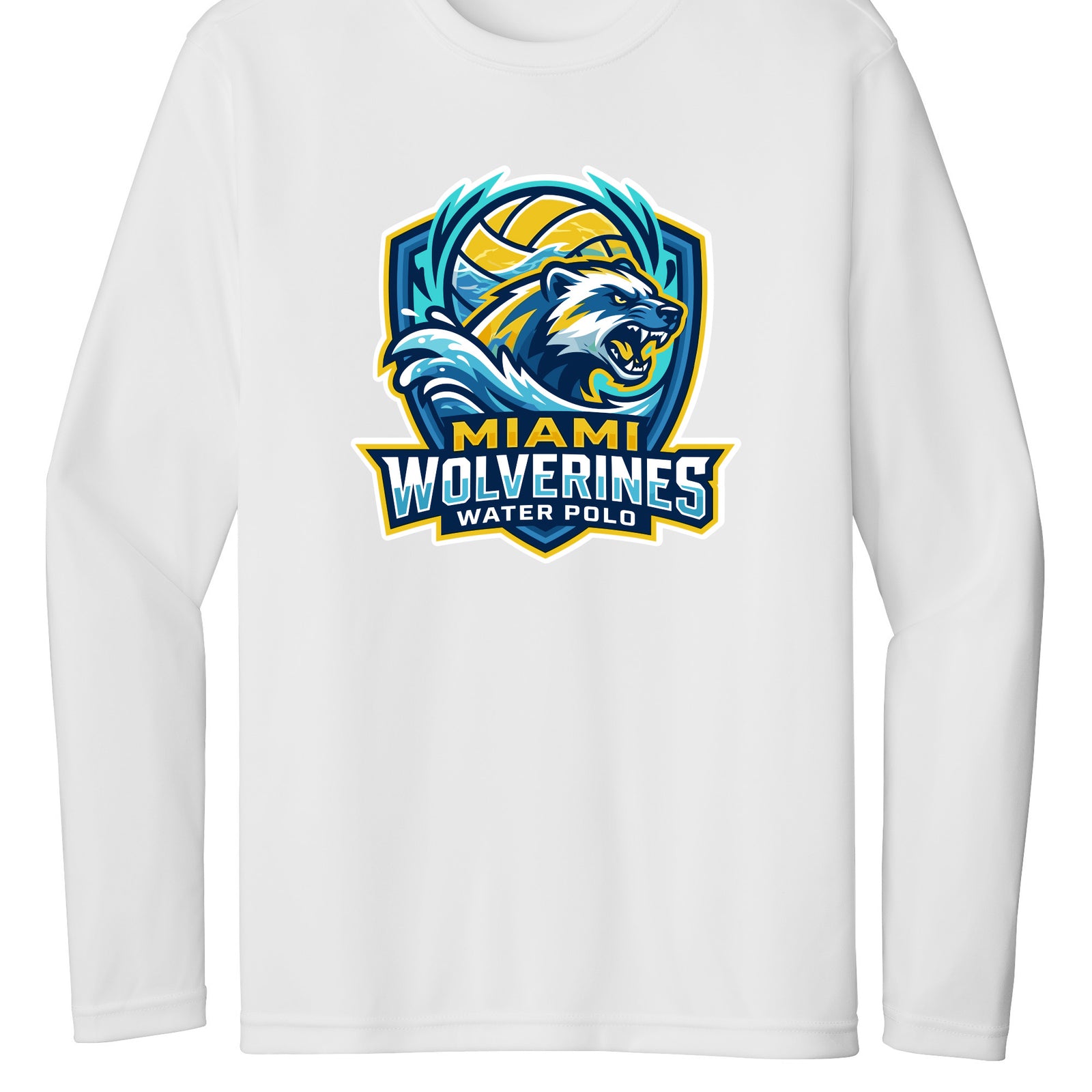 Miami Wolverines Water Polo Mascot Shield Long Sleeve Dri-fit for Men & Youth