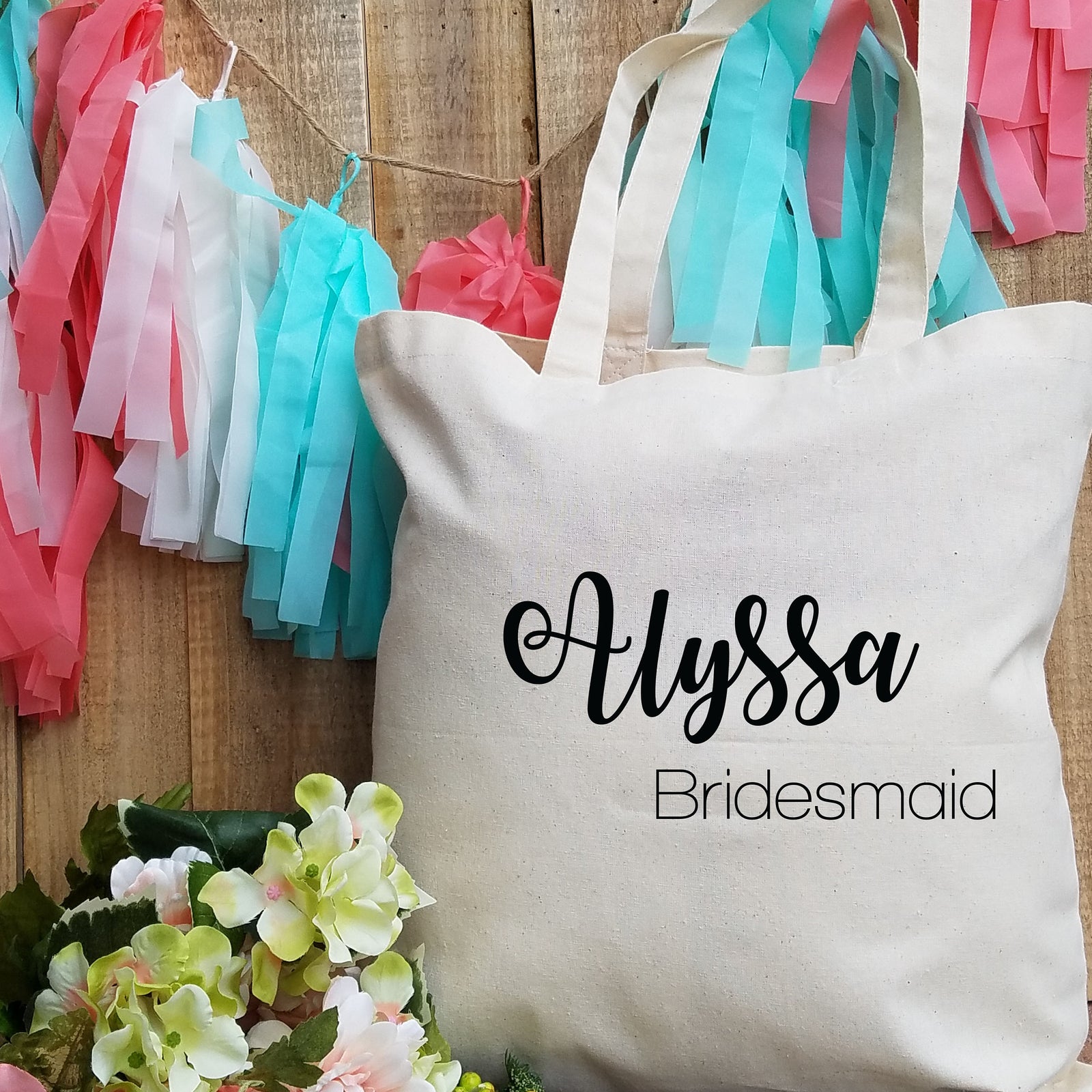 Personalized Bridesmaid Tote Bag - Custom Bridesmaid Bag - Name Monogram Bridesmaid Tote Bag - Bridal Party Totes - Custom Wedding Bag