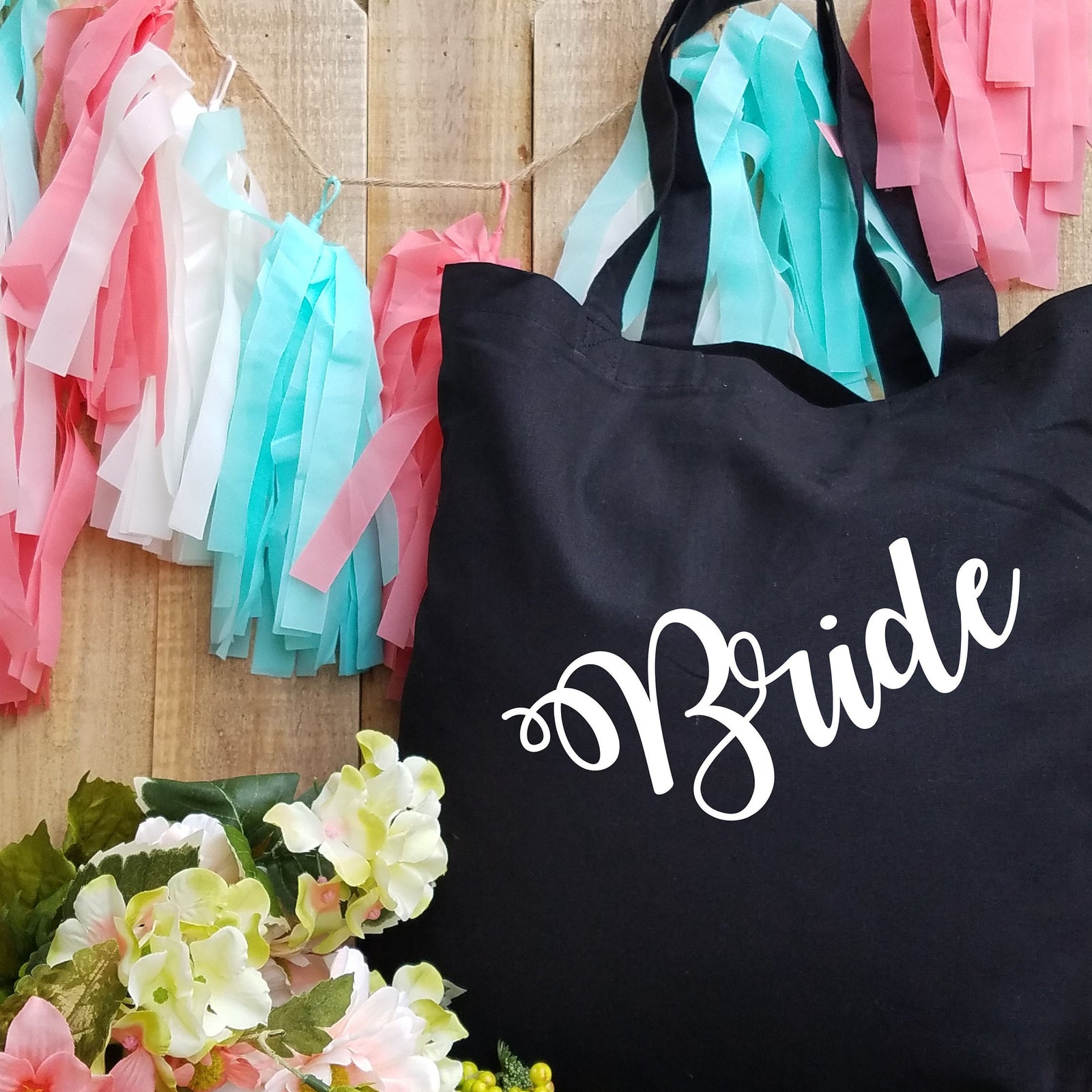 Personalized Bride Tote Bag - Custom Wedding Tote Bag- Name Monogram Bride Bag - Bridal Shower Gift - Bride Gift Bag
