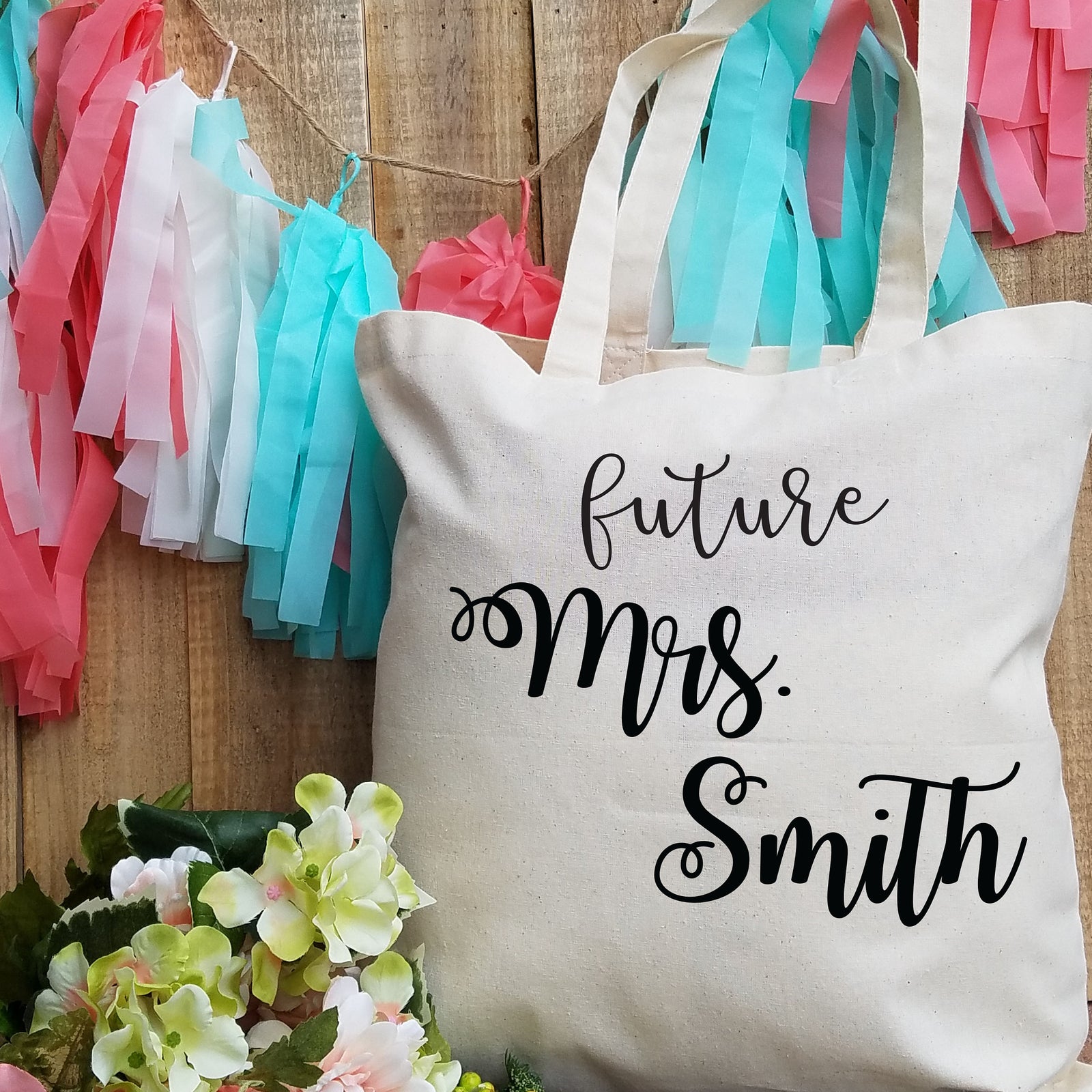 Custom Tote Bag for Bride - Future Mrs. Bag - Bride to be Personalized Gift Bag- Wedding Bridal Shower Gift - Name Monogram Bag for Bride