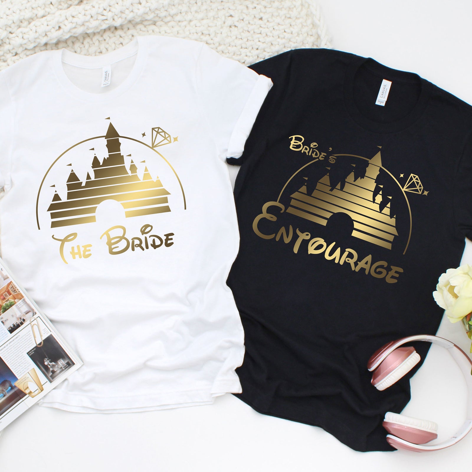 Disney Themed Bride Shirt - Bride's Entourage Shirts - Bachelorette Party  T Shirts - Disney Castle Bride Shirt