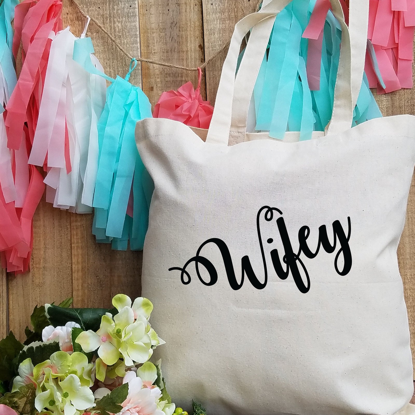 Custom Name Monogram Wifey Tote Bag - Personalized Bridal Shower Gift - Honeymoon Tote Bag - Bride Gift Bag