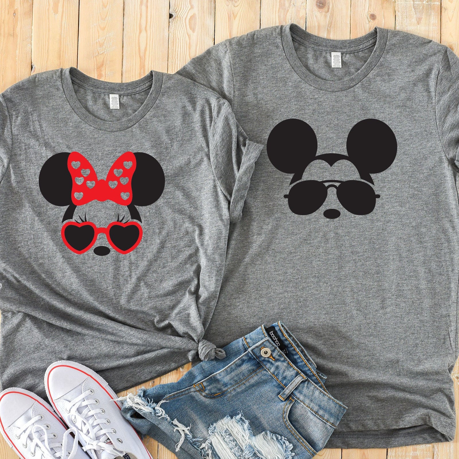Minnie and Mickey Sunglasses Shirts - Disney Couples Shirt - Minnie with Heart Sunglasses - Mickey with Aviator Glasses - Matching Shirts