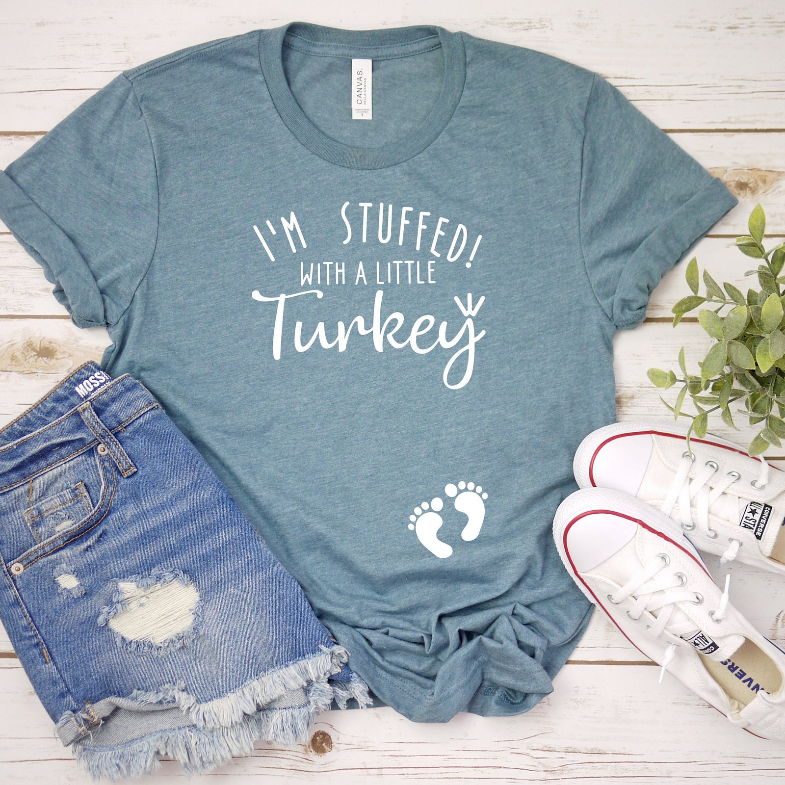 I'm stuffed with a Little Turkey - Pregnancy Announcement T Shirt - Funny Thanksgiving T for Mom - Having a Baby