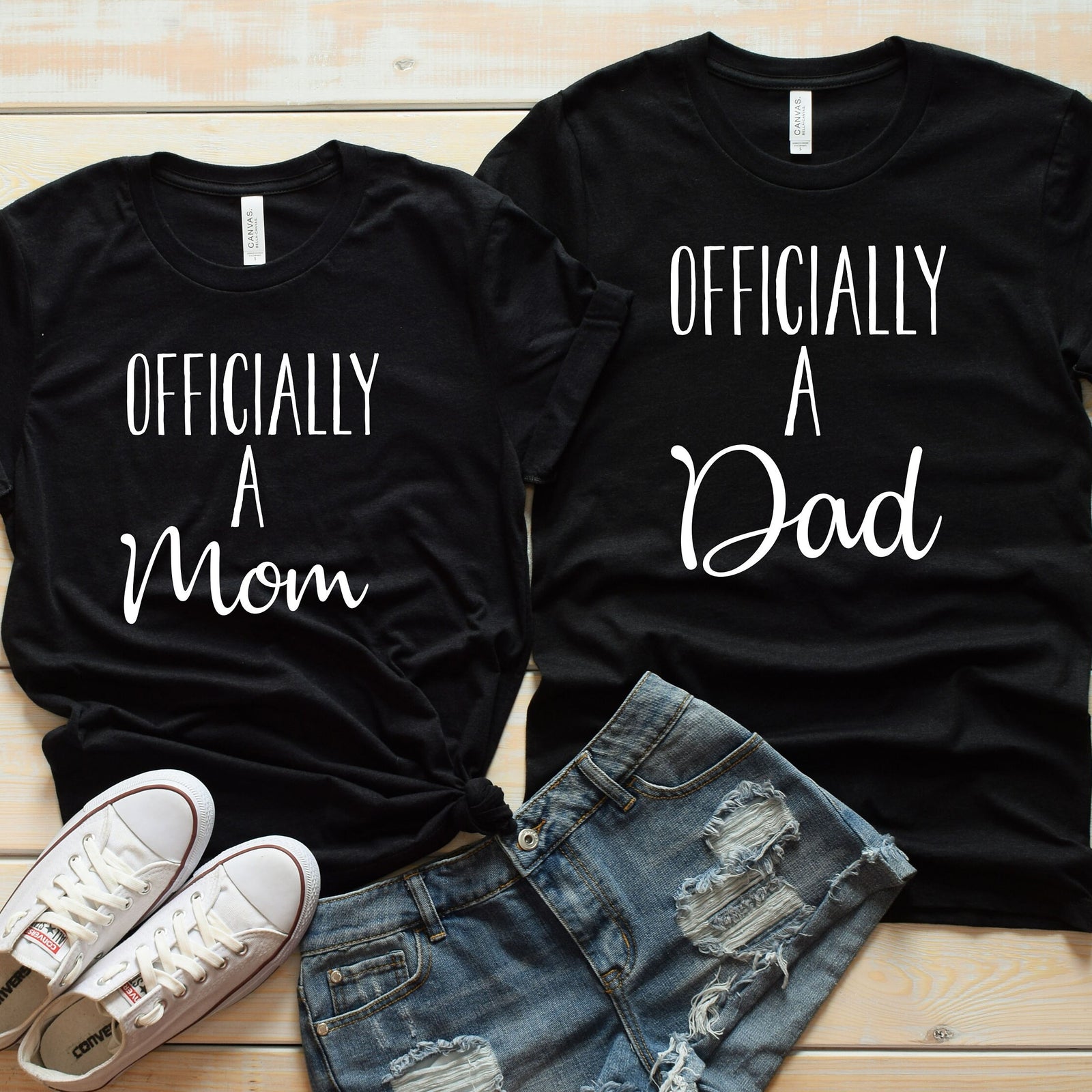 Officially a Mom - Offically a Dad - Matching Shirts - Cute Pregnancy Announcement - Adoption Shirts