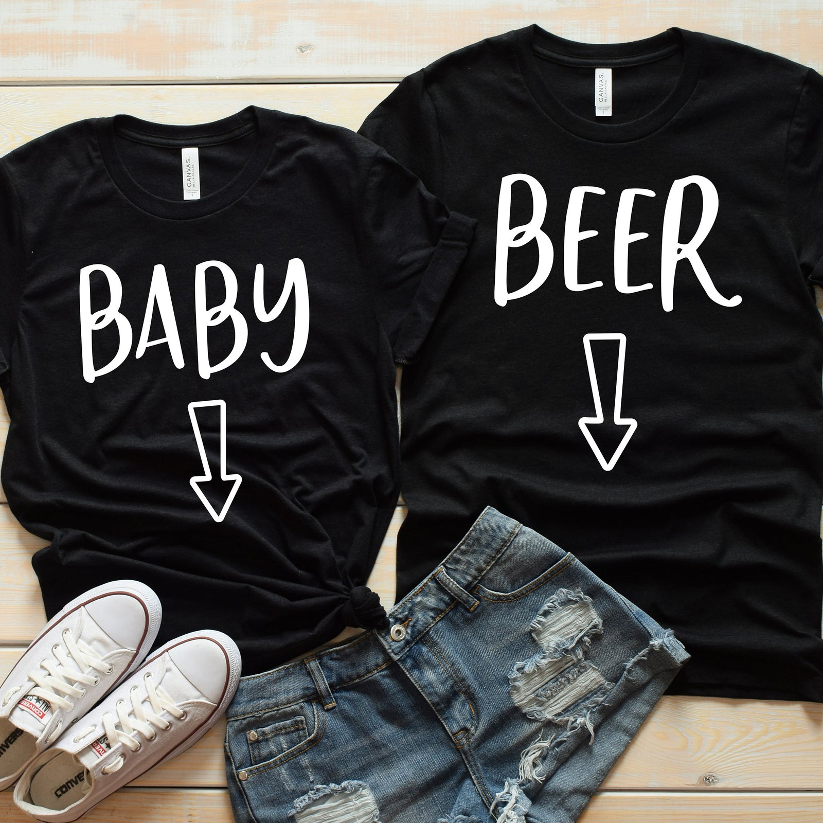 Baby and Beer T Shirts - Funny Matching Shirts - Cute Pregnancy Announcement Shirts -  Parents to Be Couple Shirt - Reveal