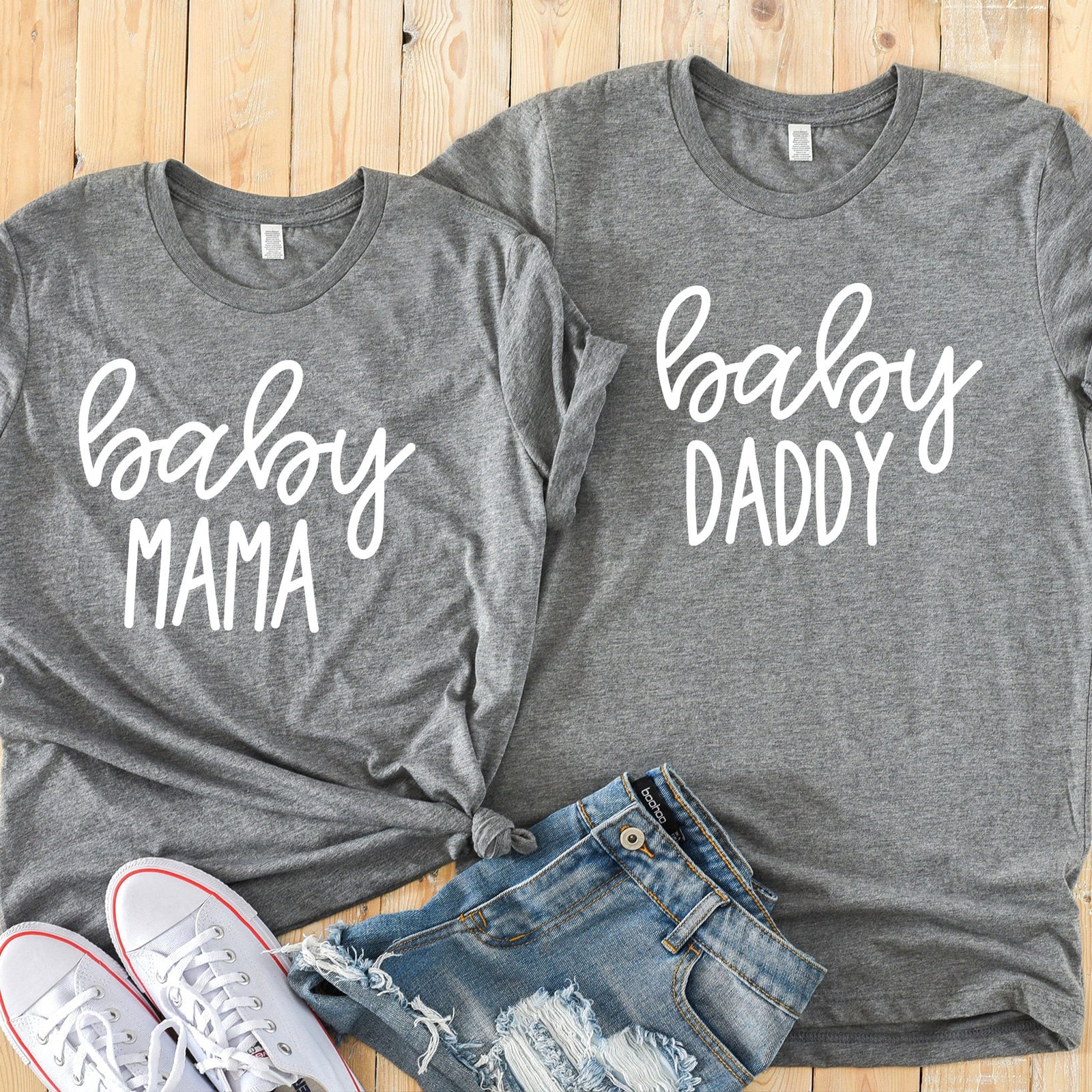 Baby Mama Baby Daddy Couple Shirt - Matching Parents Shirts - Reveal - Baby Announcement Shirt