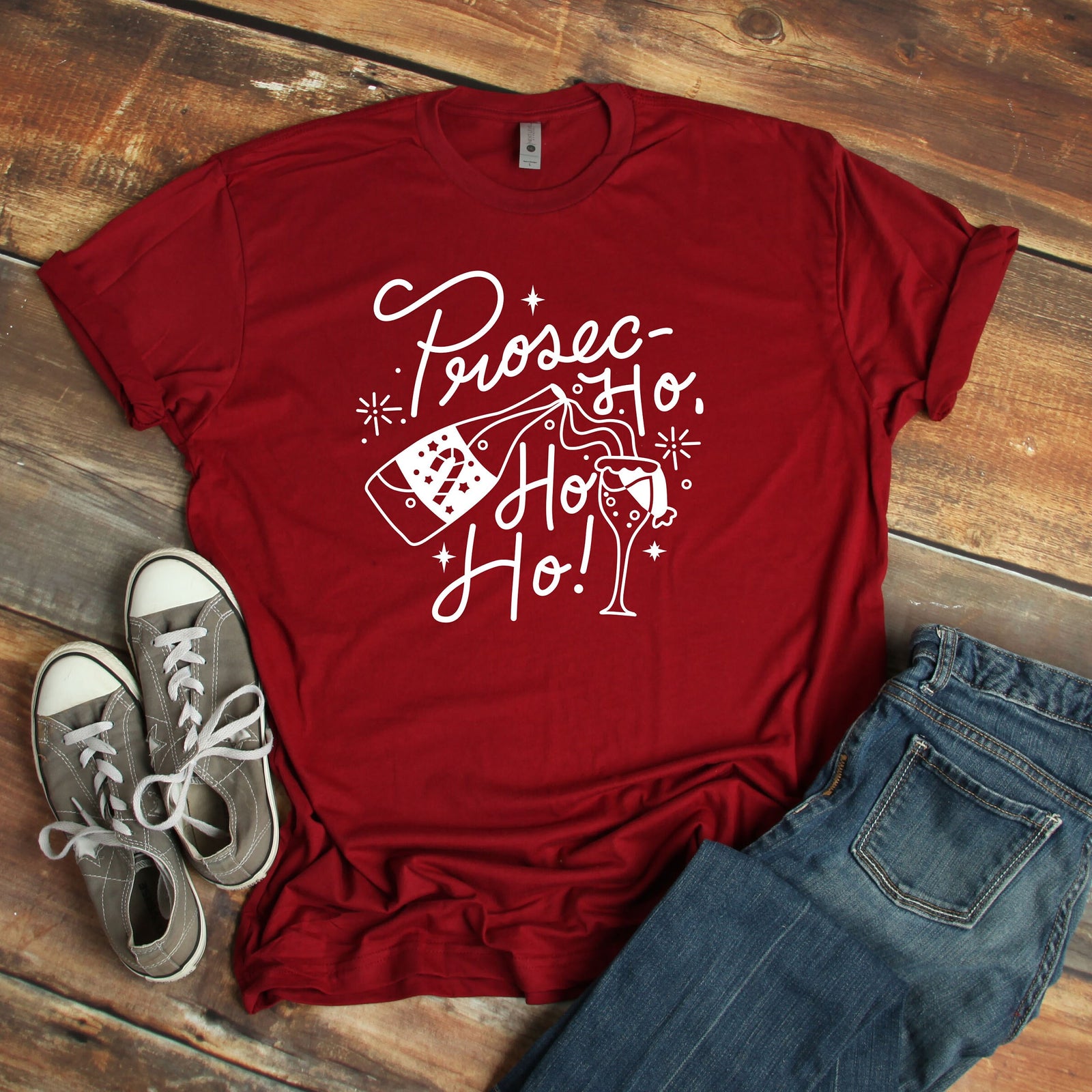 Prosec Ho Ho Ho Christmas T Shirt - Funny Wine Lover Gift Shirt - Christmas Party Couple Shirts - Prosecco Drinker Shirt