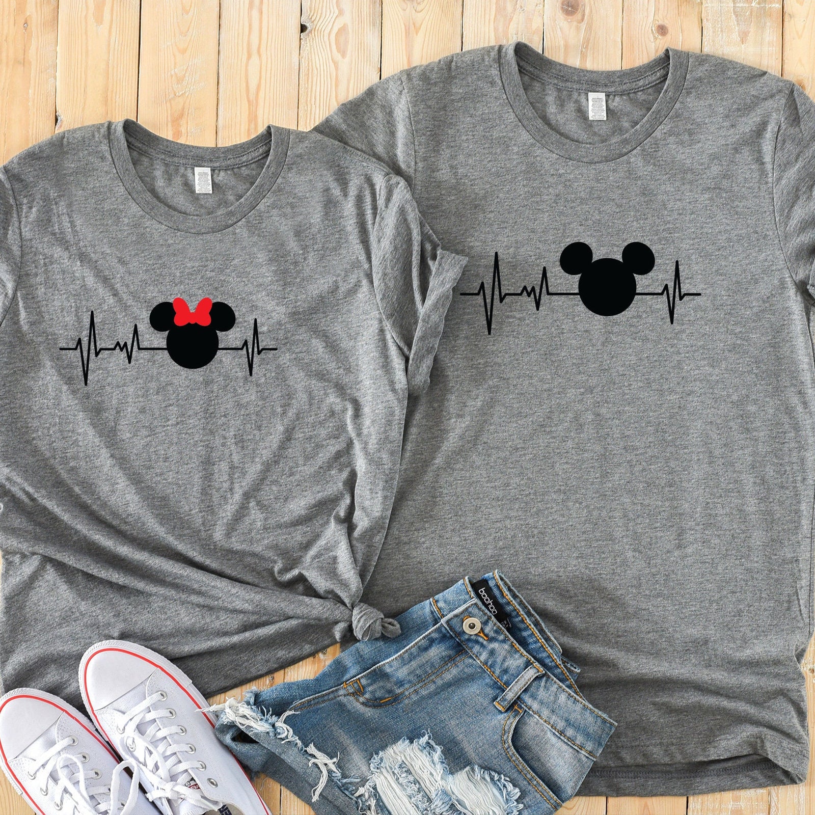 Minnie and Mickey heartbeat Shirts - Disney Couples - Matching Shirts - I Love Disney Shirts