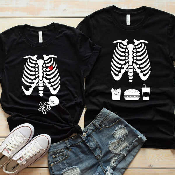 Mommy and Daddy Skeleton Matching Shirts for Fun Announcements