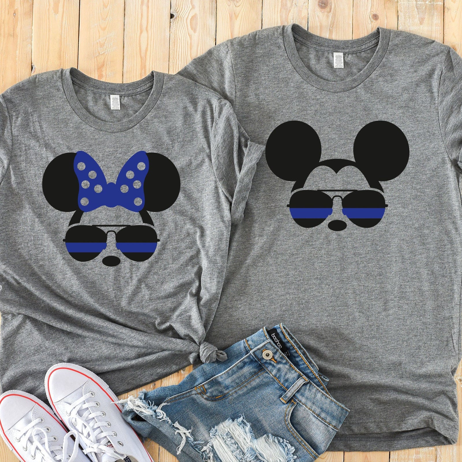 Minnie and Mickey Police Shirts - Disney Couples - Matching Shirts - Blue Line Minnie and Mickey - Disney Police