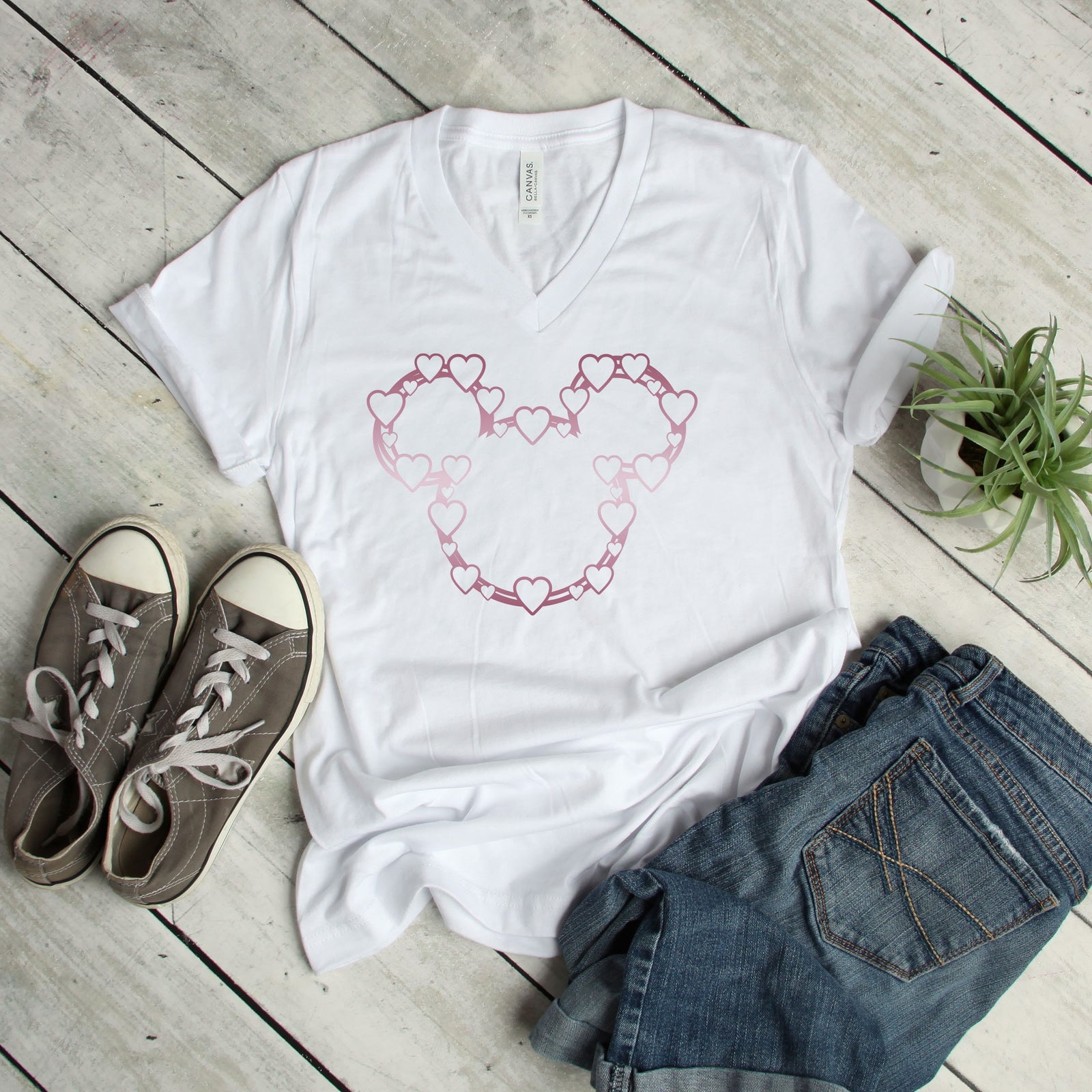 Mickey t shirt with Hearts - Valentines Mickey - Mickey Heart Outline - Rose Gold