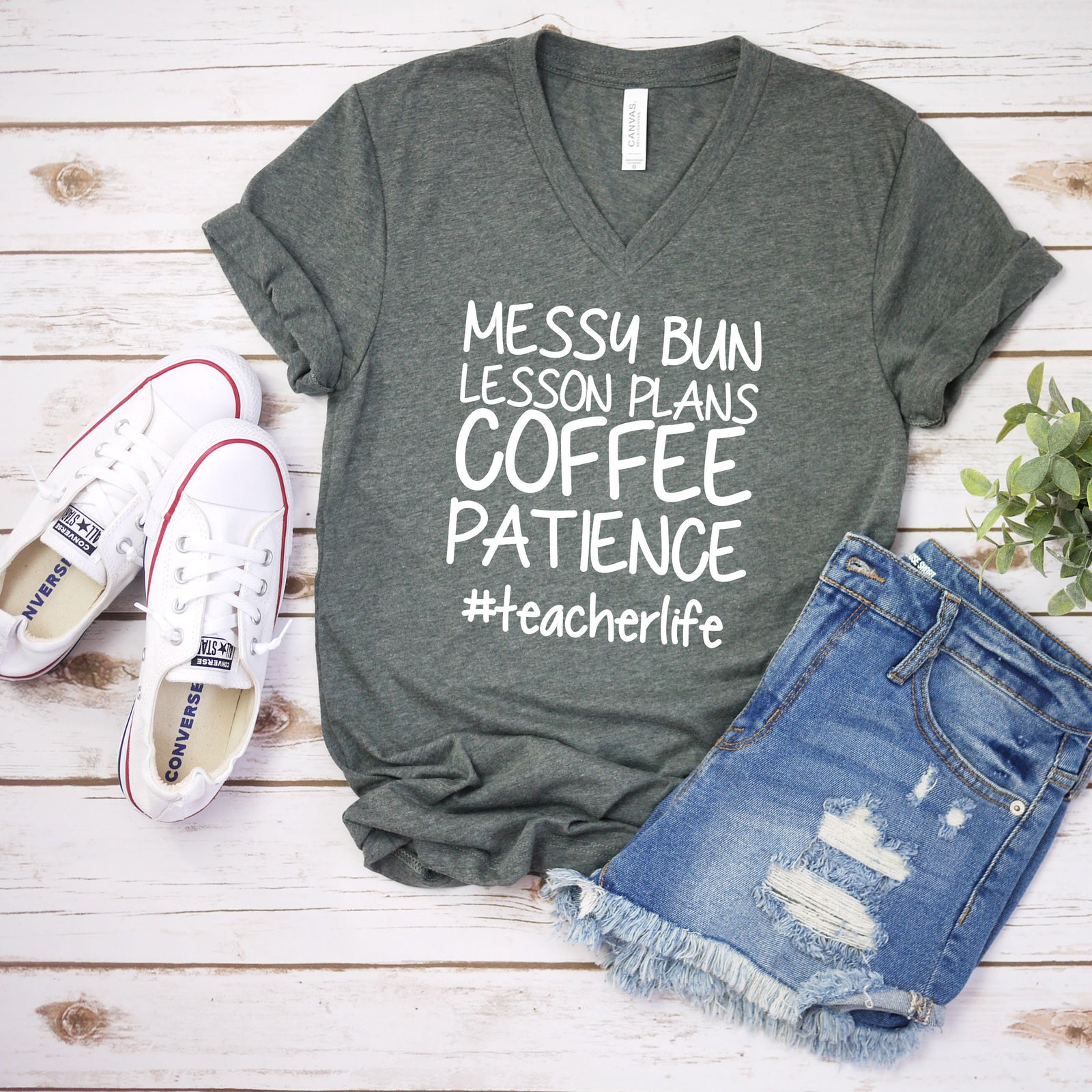 Messy Bun Lesson Plans T Shirt -Coffee Patience- Teacher life T shirt -School Shirt