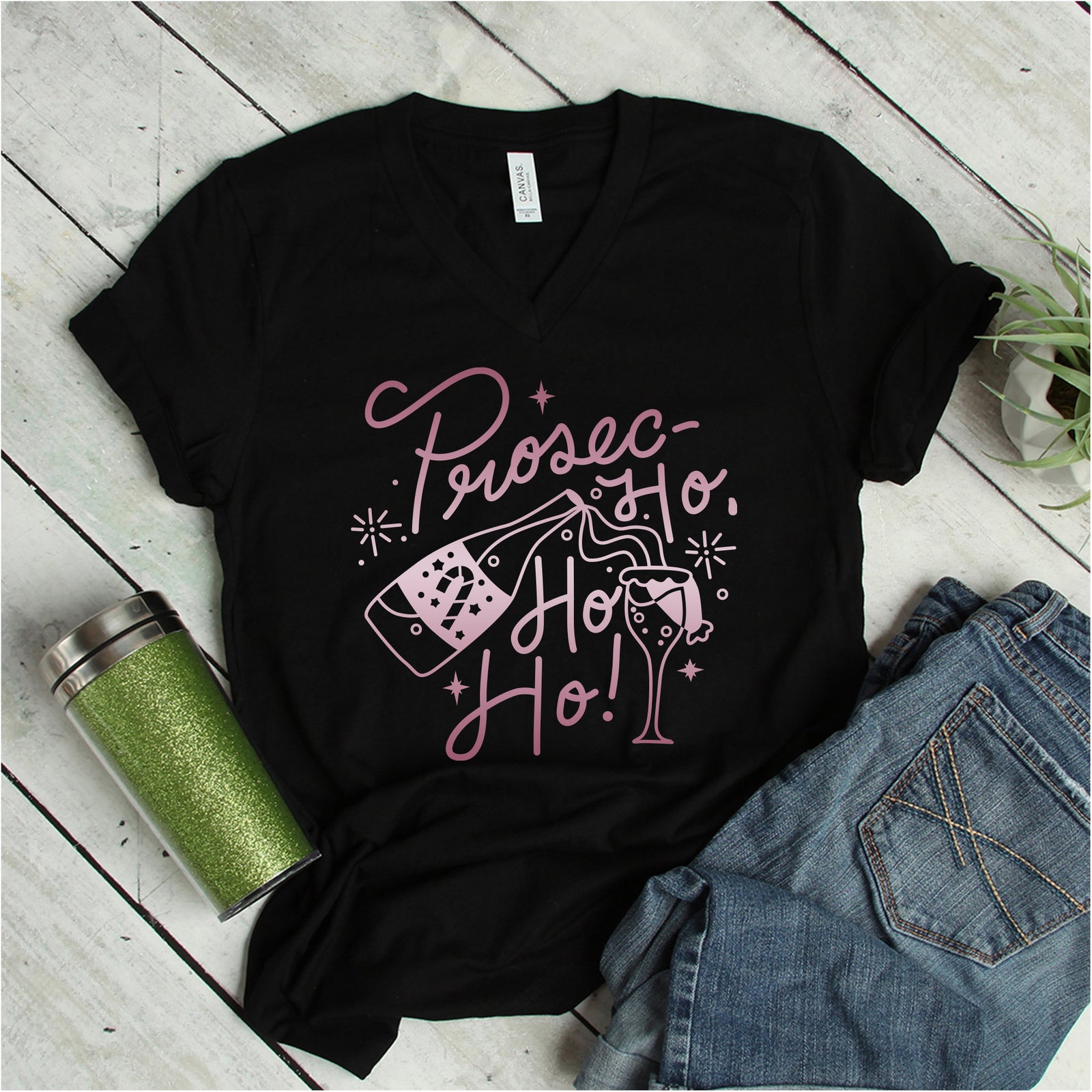 Black Prosec Ho Ho Ho T Shirt - Funny Wine Lover Gift - Christmas Couple Tee - Prosecco Rose Gold Print