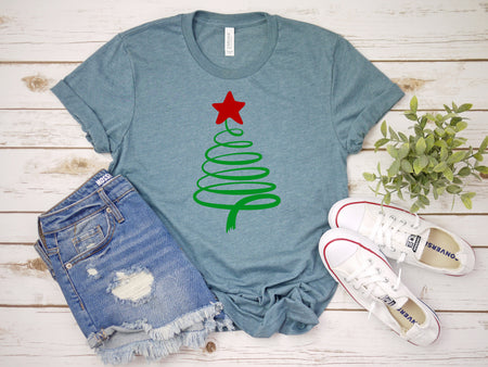 Swirly Christmas Tree Shirt - Cute Holiday Comfort Tee