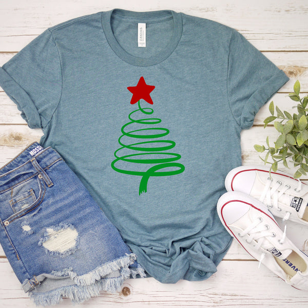 Swirly Christmas Tree Shirt - Cute Holiday Comfort Tee