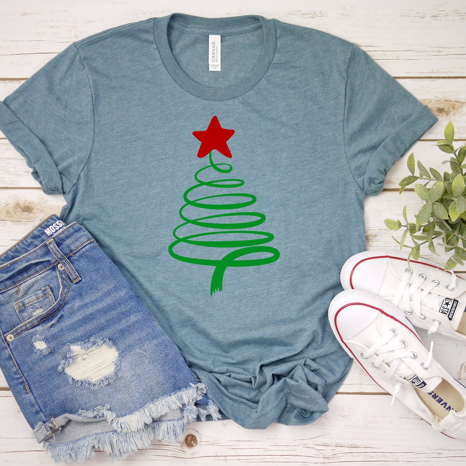 Swirly Christmas Tree Shirt - X-Mas T Shirt - Cute Christmas Holiday Shirt