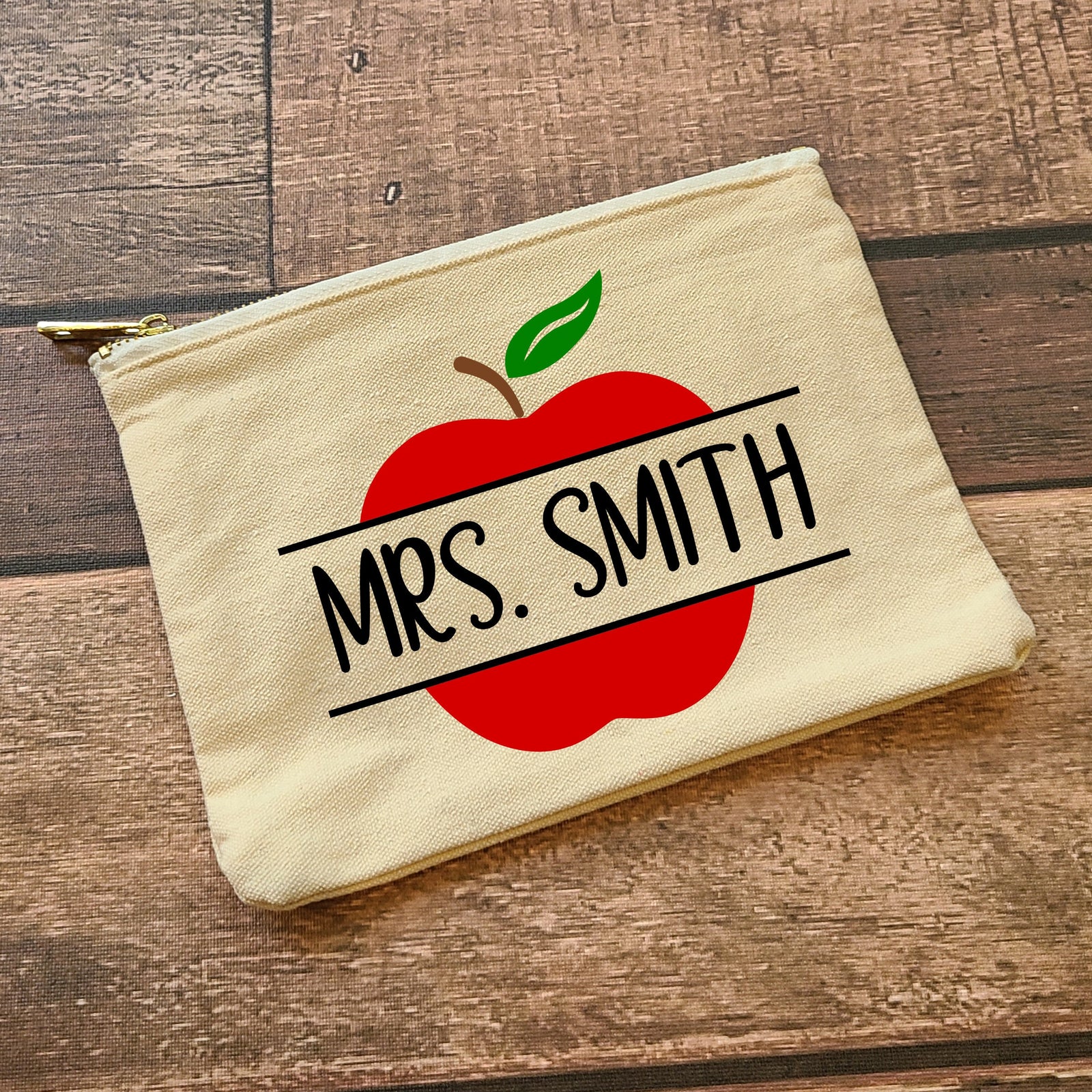 Personalized Name Canvas Cosmetic Bag - Christmas Stocking Stuffer - Small Zipper Pouch - Custom Unique Teacher Appreciation Gift
